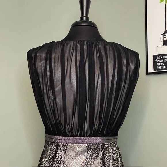 Jax Sheer & Sequin Sheath Dress Black & Silver Size 10 - Picture 6 of 11